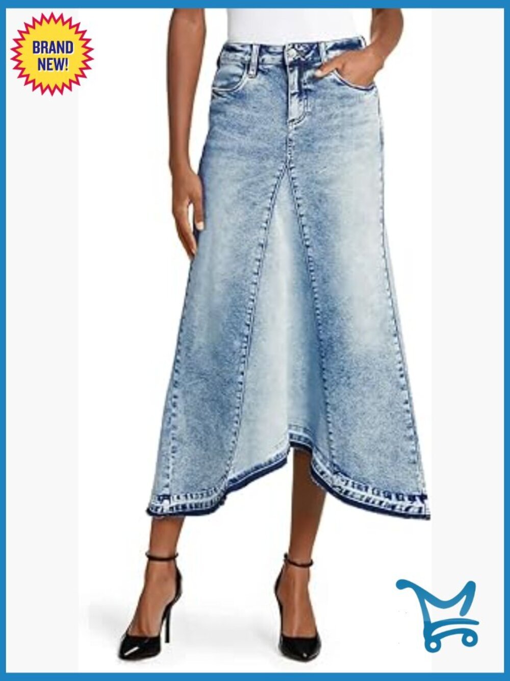 High Waist A-Line Denim Maxi Skirt Frayed Hem Long Jean Skirt
